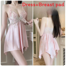 (Pink,L)Camicia da notte lingerie in raso con scollo a V profondo e imbottitura petto per salotto e sonno