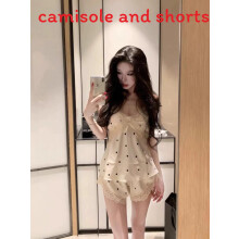 (PolkaDotShorts,M)Summer Ice Silk Sleep Set With Vneck And Lightweight Fabric For Young Women Home At