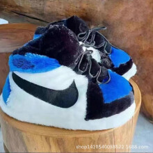 (34 44, 深蓝色) Funny Home Slippers Yeezy Couple Winter Warm Fuzzy Shoes Indoor Outdoor Non-Slip