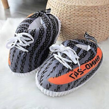 (34 44, 灰色椰子) Funny Home Slippers Yeezy Couple Winter Warm Fuzzy Shoes Indoor Outdoor Non-Slip