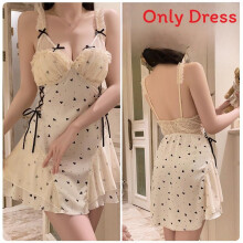 (LightYellow,XL)Satin Short Dress With V Neck And Elasticity For Sleep Bath And Leisure Activities
