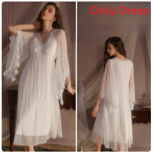 (White,L)Ladies Long Sleep Dress With Nylon Material And Breathable Design For Lounge