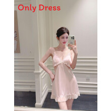 (Pink,M)Highend Women Sleeveless Sleep Dress With Lace Border For Comfortable Wear Nighttime