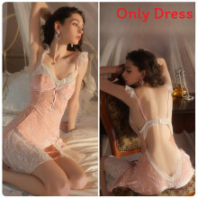 (PinkSleepdress,M)Lounge Velvet Short Sleep Dress With Elasticity And Backless Design For Home And Hotel