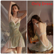 (AppleGreenSleepdress,L)Lounge Velvet Short Sleep Dress With Elasticity And Backless Design For Home And Hotel