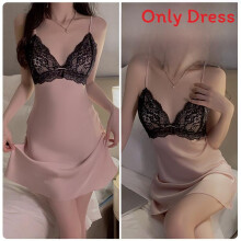 (LotusPinkSleepwear,XXXL)Satin Women Sleep Gown With Vneck And Elastic Fit For Comfortable Night Sleep