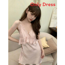 (Pink,XXL)Summer Ice Silk Sleep Gown For Women With Short Skirt And Breathable Material For Use Home