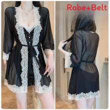(BlackRobeBelt,OneSize)Lounge Velvet Short Sleep Dress With Elasticity And Backless Design For Home And Hotel