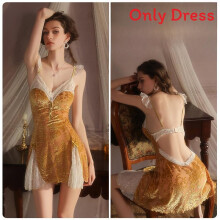 (OrangeSleepdress,M)Lounge Velvet Short Sleep Dress With Elasticity And Backless Design For Home Hotel And