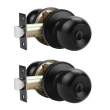 2 Pack Black Door Knob Set, Keyed Entry Door Lock with Key, Matte Black Finish, Secure and Durable