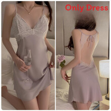(TaroPurpleSleepwear,XL)Satin Women Sleep Gown With Vneck And Elastic Fit For Comfortable Night Sleep
