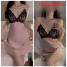 (LotusPinkSleepwear,M)Satin Women Sleep Gown With Vneck And Elastic Fit For Comfortable Sleep Night