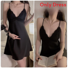 (BlackSleepwear,M)Satin Women Sleep Gown With Vneck And Elastic Fit For Comfortable Night Sleep
