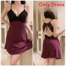 (PurpleTangSleepwear,XL)Satin Women Sleep Gown With Vneck And Elastic Fit For Comfortable Night Sleep