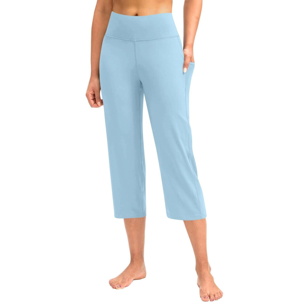 Sky Blue Pants For Women Stretch Cropped Casual Capris- Xxxl