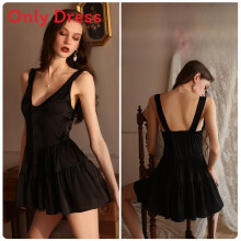 (Black,L)Minimalist Women Night Dress With Elastic Fabric For Home And Hotel Comfort