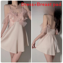 (Pink,M)Romantic Satin Sleep Dress With Thin Straps And Breathable Fabric For Relaxing Nightwear