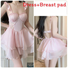 (Pink,XL)Flowy Satin Nightdress With Stretchy Material And Short Skirt For Women Wear