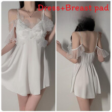 (White,L)Romantic Satin Sleep Dress With Thin Straps And Breathable Fabric For Relaxing Nightwear