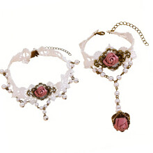 Delicate Baroque Inspired Pearls Lace Jewelry Set Necklace-A