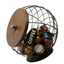 Elegant Spherical Coffee Holder Made Of Durable Iron With Wooden