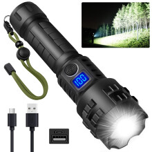 100000 Lumen Rechargeable Tactical Flashlight XHP70.2 LED Super Bright Handheld Light for Camping and Emergency