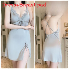 (Gray,XL)Comfortable Satin Nightwear For Women With Backless Style And Short Skirt For Lounge