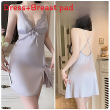 (Purple,M)Comfortable Satin Nightwear For Women With Backless Style And Short Skirt Lounge For
