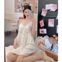 (SkinBear,M)Sweetheart Nightdress With Ice Silk Fabric And Sleeveless Design For Relaxing Sleep Sessions
