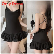 (BlackSleepwear,M)Lightweight Satin Nightgown With Stretch Fabric And Casual Design For Rest Sleep And