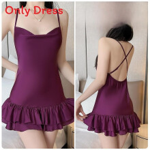 (PurpleSleepwear,M)Lightweight Satin Nightgown With Stretch Fabric And Casual Design For Rest Sleep And