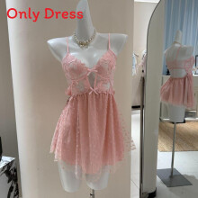 (Pink,M)Sexy Vneck Sleep Gown With Mesh Detailing And Comfortable Fit For Women Young