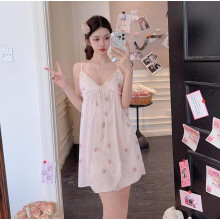 (PinkRibbonBear,M)Sweetheart Nightdress With Ice Silk Fabric And Sleeveless Design For Relaxing Sleep Sessions