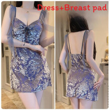 (Blue,L)Robe velours sans manches confortable pour femme avec soutien buste élastique pour la nuit et le salon confort