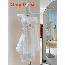 (White,M)Sexy Vneck Sleep Gown With Mesh Detailing And Comfortable Fit For Young Women