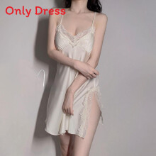 (White,M)Robe de nuit minimaliste sans manches pour femme avec tissu de soie glacée et volants pour la nuit et le salon