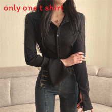 (Black, L) Casual T Spring Shirt For Women Oversize Polo Neck With Embroidery Use For Daily