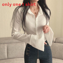 (White, S) Casual T Spring Shirt For Women Oversize Polo Neck With Embroidery Use For Daily