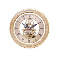 Quartz Clock Movement 148mm Vintage Gold Gear Design with DiamondEncrusted Transparent Finish