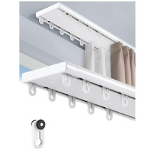 Double Ceiling Curtain Track 5.5m Aluminum Silent Glide Heavy Duty Rail with Wraparound End Caps for Room Divider Use
