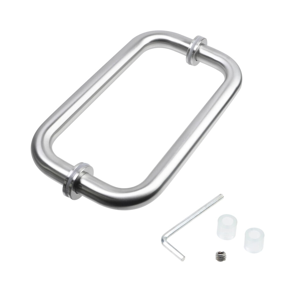 8 Inch Brushed Nickel Shower Door Handle, 304 Stainless Steel C Type Backtoback Pull With Ergonomic Grip 9330225346364