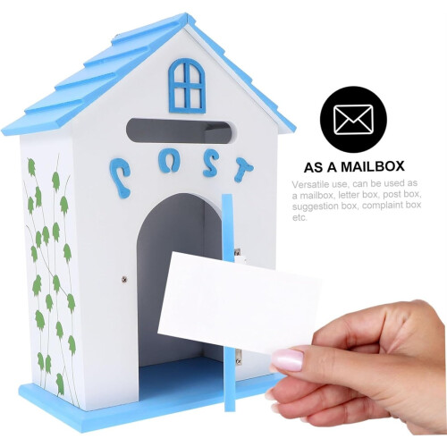 Rustic Wall Mounted Mailbox Blue Decorative Letterbox for Home and Office Secure Mail Organization 2