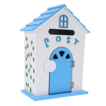 Rustic Wall Mounted Mailbox Blue Decorative Letterbox for Home and Office Secure Mail Organization