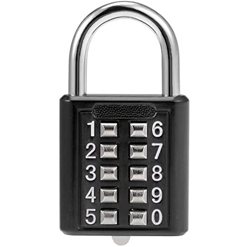 10Digit Combination Padlock Keyless Push Button Locker Cabinet Lock Black Zinc Alloy Durable