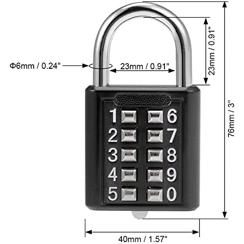 10Digit Combination Padlock Keyless Push Button Locker Cabinet Lock Black Zinc Alloy Durable 1