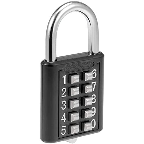 10Digit Combination Padlock Keyless Push Button Locker Cabinet Lock Black Zinc Alloy Durable 2