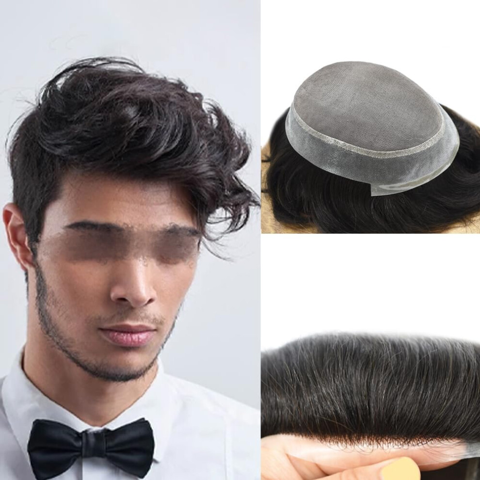Unisex Brown Mens Hair Toupee Fine Mono Lace Human Hair Topper 7X9 Inch Natural Hairline Medium Ash