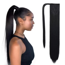 24 Inch Synthetic Ponytail Hair Extension Clip In, Long Straight Wrap Around, Natural Seamless Look, Tangle Resistant