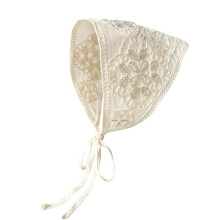 Beaded Floral Hair Scarf for Women, Embroidered Beige Headband with Adjustable Tie‑Back and Pearl Decor