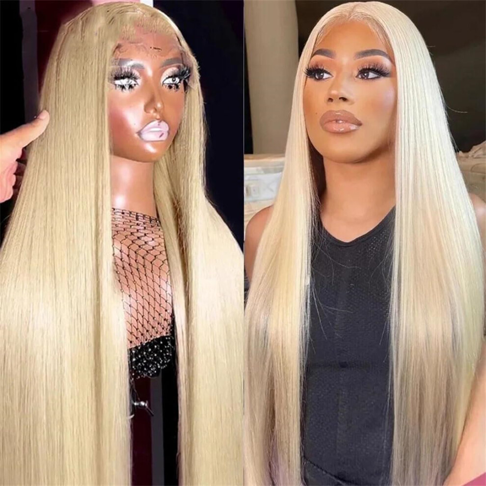 Unisex 32 Inch 613 Blonde Straight Human Hair Wig Hd Transparent Lace Front Remy Wig Pre Plucked Hairline For Women